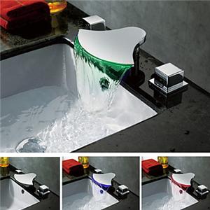 Chrome Finish Contemporary Color Changing LED Waterfall Bathroom Sink Faucet