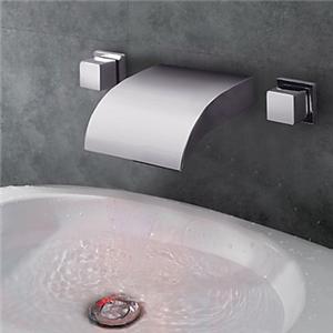Contemporary Arcuate Spout Waterfall 3 Colors LED Bathroom Sink Faucet